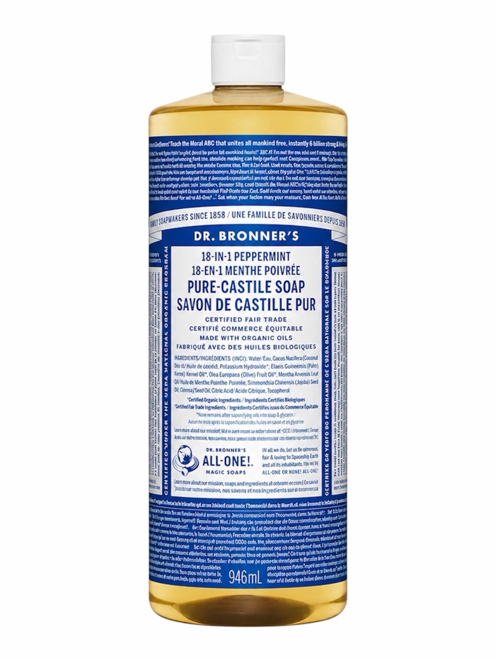 DR. BRONNER’S 18-IN-1 PEPPERMINT PURE-CASTILE SOAP 946ML - PLS READ!!